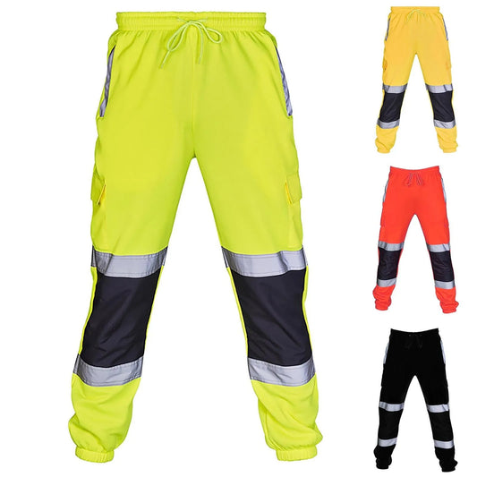 Heren Veiligheidswerk- kleding – Casual Broek met Reflecterende Strepen, Hoge Zichtbaarheid Werkbroek voor Wegwerk en Werkzaamheden